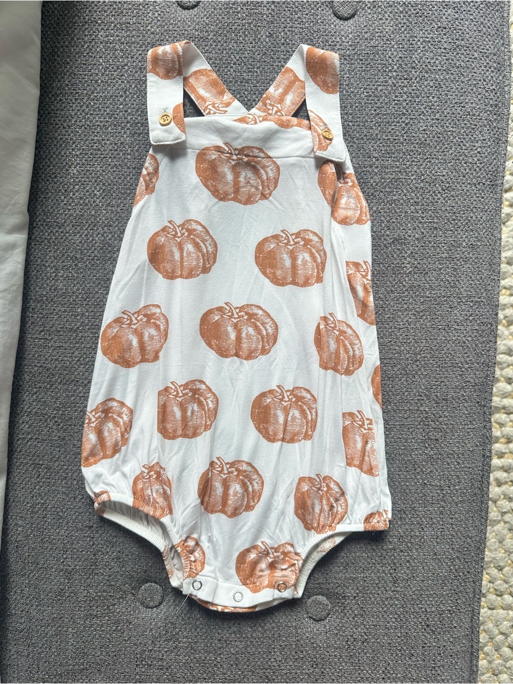 kate quinn White Romper with Orange Pumpkin Print
